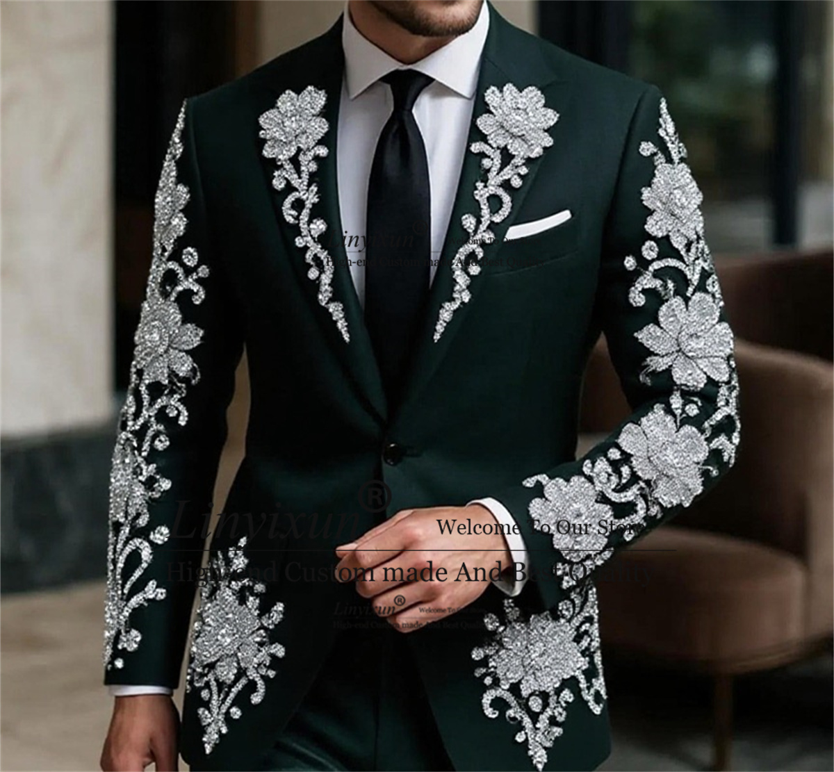 Mens Fashion Trajes - Mode cristaux Floar hommes costume pour