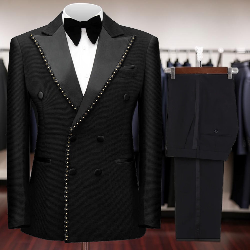 Men'S Dress Pants Fashion - Costume de cérémonie croisé perlé pour