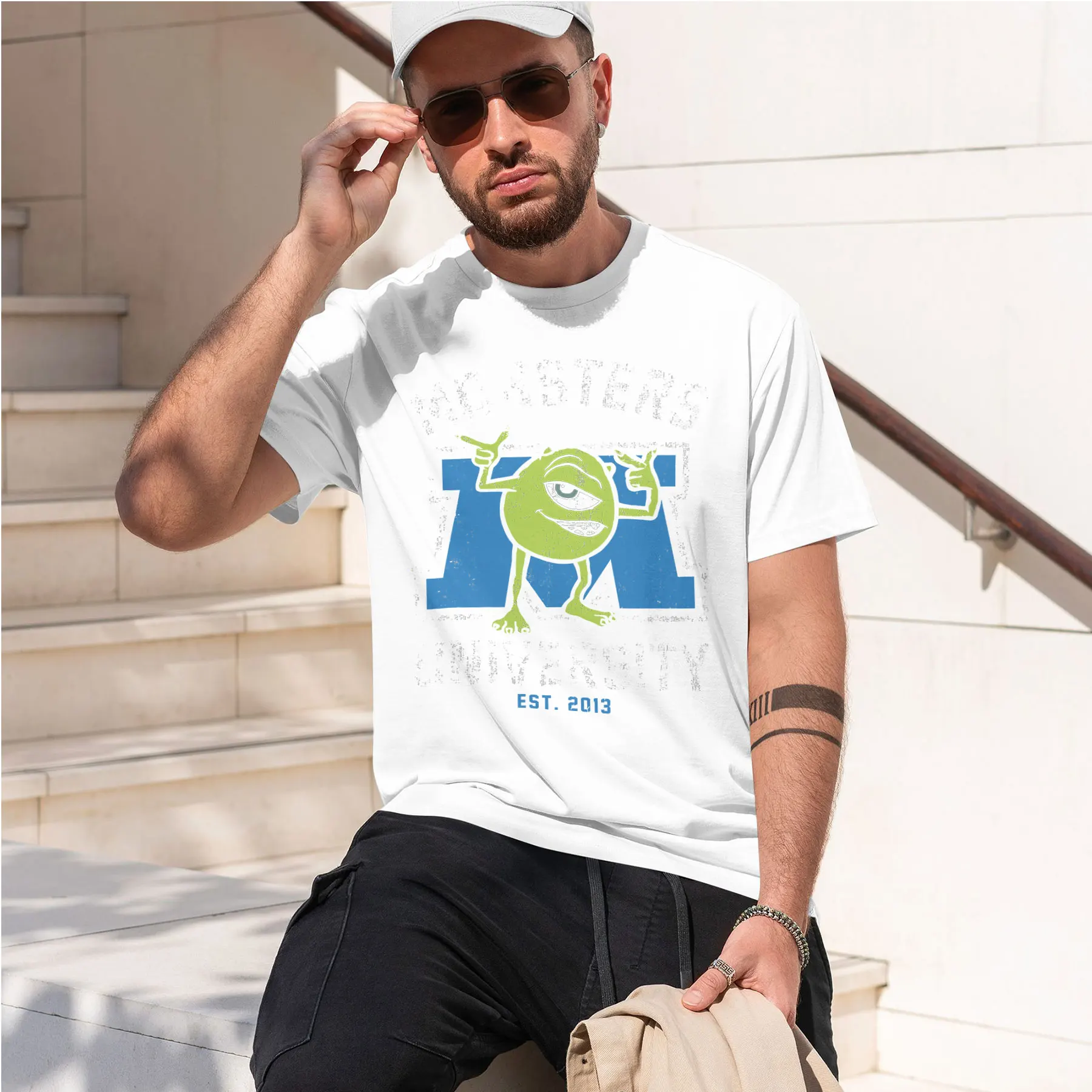 T-shirt col rond imprimé rétro - Men'S Fashion University avis et prix